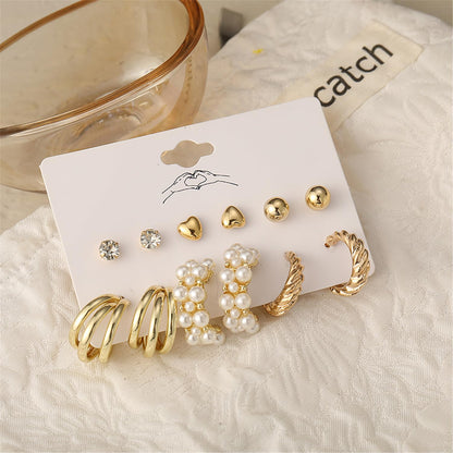 Shining Diva Fashion 11 Pairs Combo Set Celebrity Inspired Latest Trendy Stylish Gold Plated Geometric Twist Pearl Hoop Dangle Earrings for Women and Girls