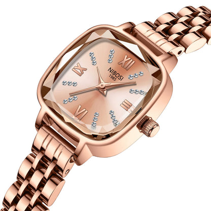 NIBOSI Women Stainless Steel Watches Analog Rose Gold Band and Square Dial Women's Watch for Girls&Miss&Ladies Diamond Studded with Stylish Watches Waterproof