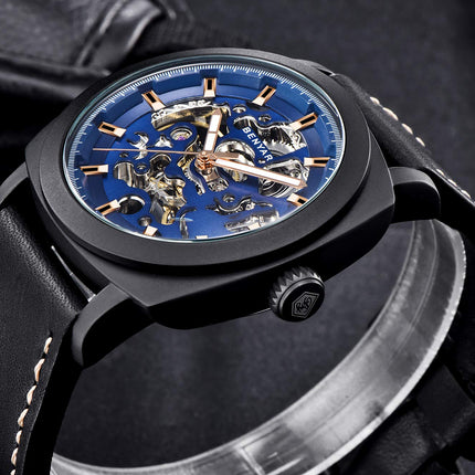 BENYAR Automatic Mechanical Skeleton Leather Strap Men's Watch