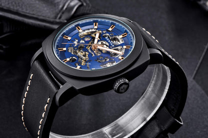 BENYAR Automatic Mechanical Skeleton Leather Strap Men's Watch