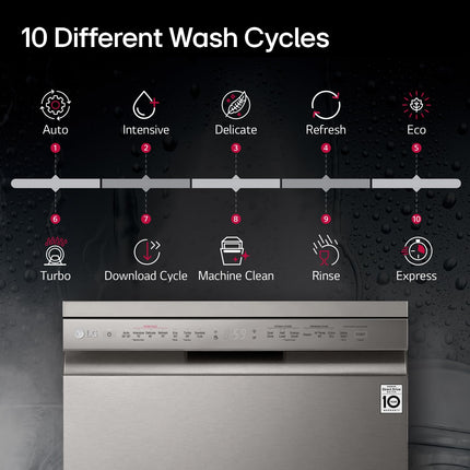 LG 14 Place Setting Free Standing Dish Washer with TrueSteam, QuadWash, EasyRack Plus, Wi-Fi Enabled (DFB424FP, Silver, Inverter Direct Drive Motor)