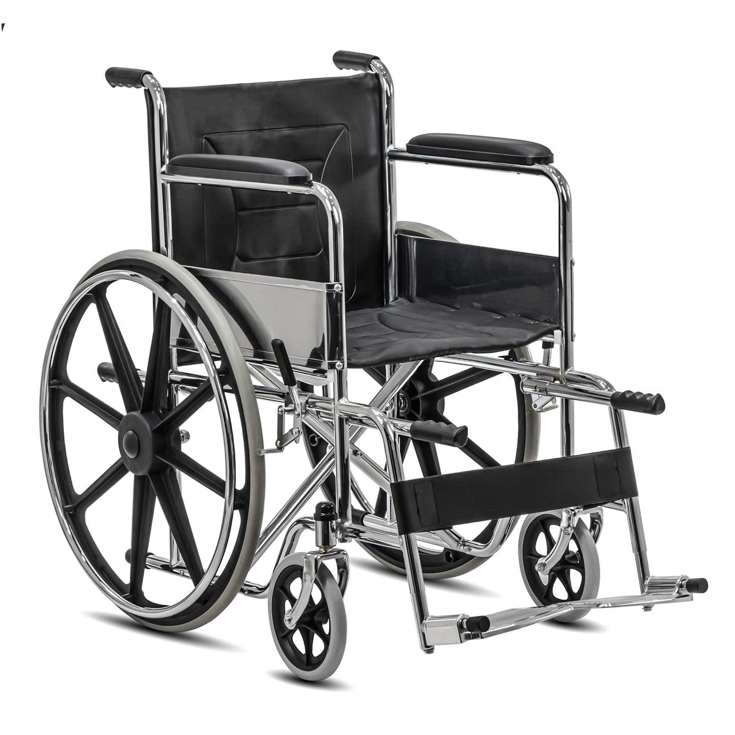 KosmoCare Dura Rexine Wheelchair | Self-Propelled & Attendant Use | Hammered Finish MS Frame | 24" Mag Wheels | Removable Footrests | Foldable Design | Comfortable Rexine Seat | Supports Up to 100 kg