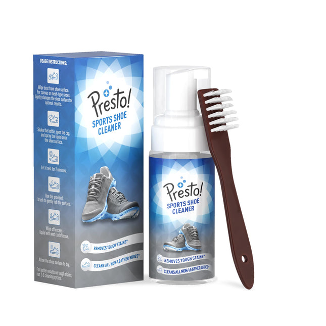 Amazon Brand - Presto! Sports Shoe Cleaner With Brush 150 ml | Removes Tough Stains | No Water Required | Ready To Use