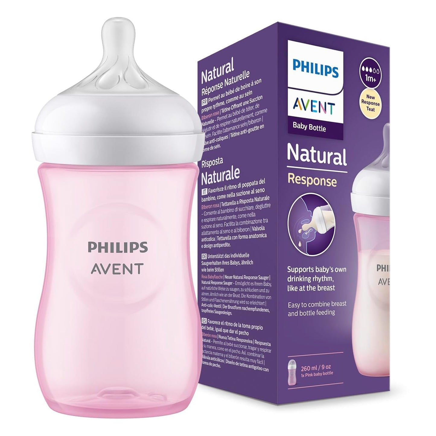 Philips Avent Natural Baby Feeding Bottle | No.1 Brand Recommended by Moms Worldwide | Ideal for 1 months+| Natural Response Technology Mimics Breastfeeding | Uniquely Designed Nipple releases milk only when baby drinks | Pack of 2| SCY903/02