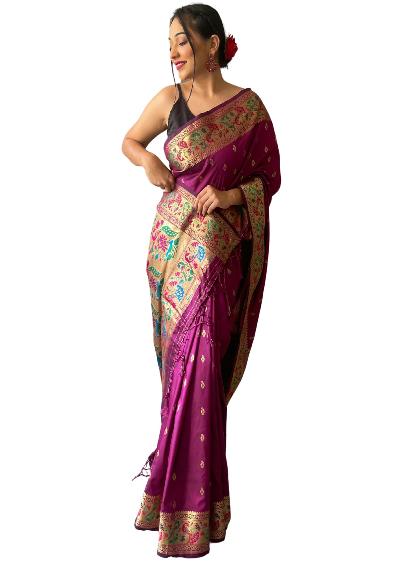 SGF11 Women's Paithani Soft Lichi Silk Kanjivaram Sarees With Blouse Piece