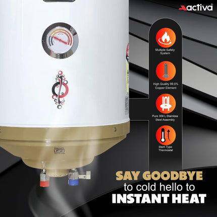 ACTIVA 2 KVA 25 L Storage Geyser ABS Top Bottom, 0.75 mm SS Tank with Temperature Meter Anti Rust Coated Body (IVORY) 