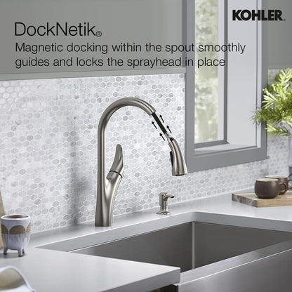 Kohler Emile 26448IN-4-VS Metal Pull-Down Sprayer Kitchen Faucet, Sweep Spray with Multi-function Docking Spray Head Technology (Vibrant Stainless Steel Finish)