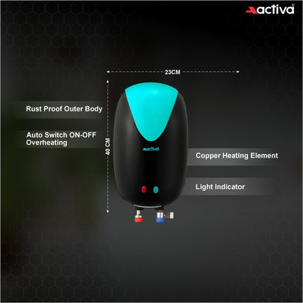 ACTIVA Instant Geyser 3 LTR 3 KVA Special Anti Rust Coated Tank, Full Abs Body Premium geyser Come With 5 Years Warranty (CD Green & Black),Wall 