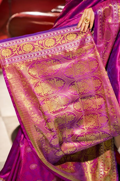 SWORNOF Womens Kanjivaram Silk Saree with Zari Woven Saree With Blouse Piece