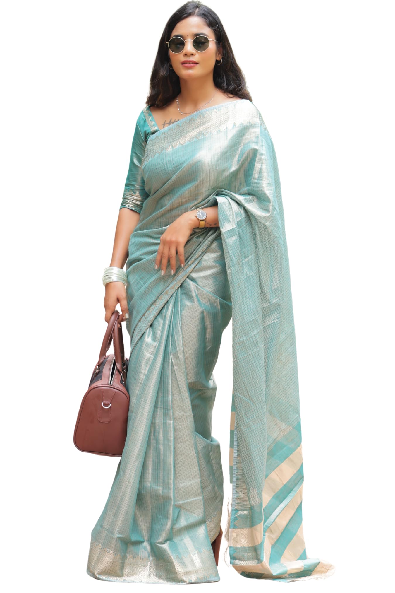 SGF11 Women's Kanjivaram Pure Tissue Silk Saree For Womens With Unstitched Blouse Piece