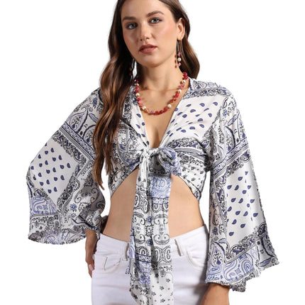 KE Kanha exportsWomen’s and Girls/Ladies Wrap Around Tops Beach wear Tunic Top V Neck Silk Casual Sleeve Printed Top Relaxed Fit Free Size