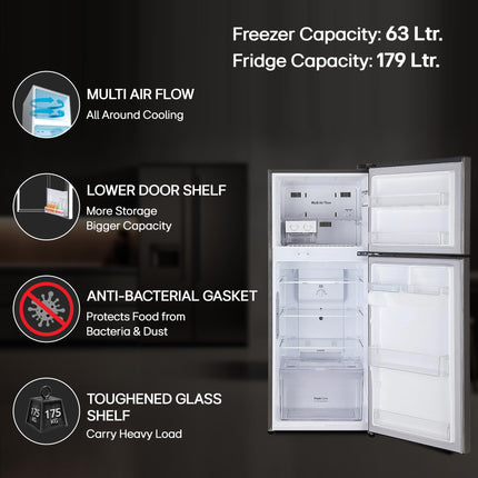 LG 242 L 3 Star Smart Inverter Frost-Free Double Door Refrigerator (GL-I292RPZX, Shiny Steel, Door Cooling+)