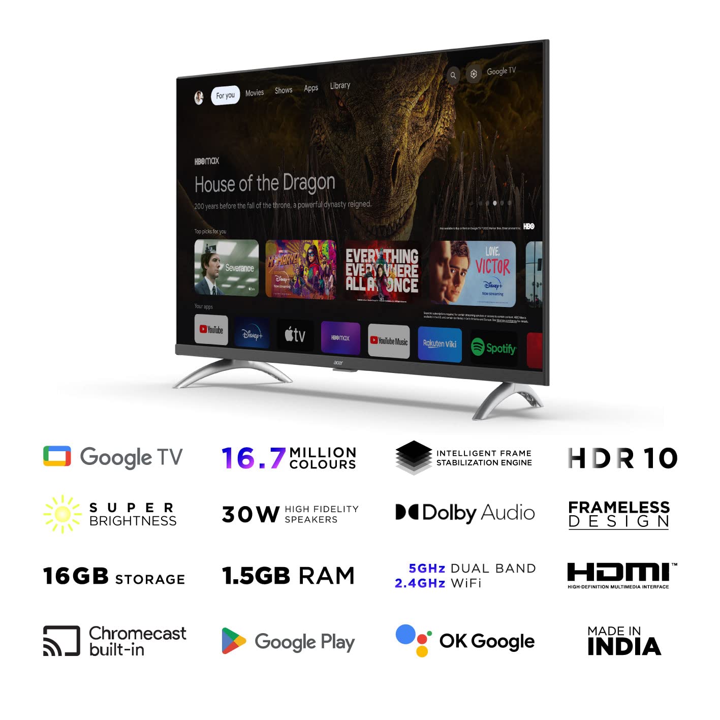 Acer 80 cm (32 inches) I Pro Series HD Ready Smart LED Google TV AR32HDIGU2841AT (Black)