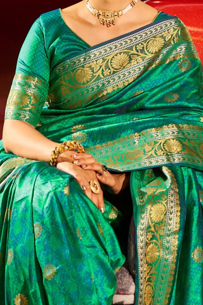 SWORNOF Womens Kanjivaram Silk Saree with Zari Woven Saree With Blouse Piece