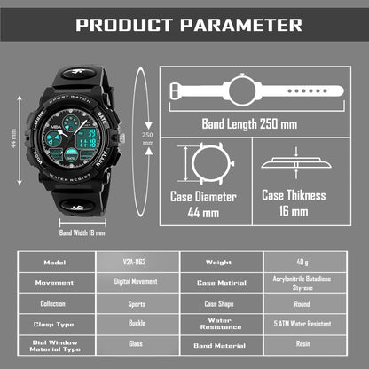 V2A Watch for Boys Age 7 and Above Analogue-Digital Shock Resistant Alarm Calender Water Proof Sports Watch for Boys Age 7 to 16 Years