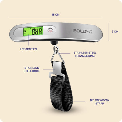 Boldfit Weight Machine For Luggage Weighing Scale, Luggage Weight Machine Weighing Machine For Luggage With LCD Display Luggage Weighing Scale