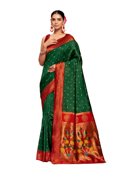 EthnicJunction Women's Silk Woven Paithani Saree With Blouse Piece