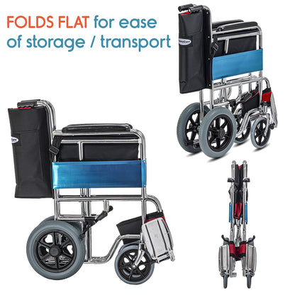 KosmoCare Dura Rexine Wheelchair | Self-Propelled & Attendant Use | Hammered Finish MS Frame | 24" Mag Wheels | Removable Footrests | Foldable Design | Comfortable Rexine Seat | Supports Up to 100 kg