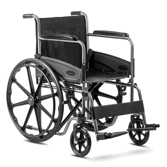 KosmoCare Dura Rexine Wheelchair | Self-Propelled & Attendant Use | Hammered Finish MS Frame | 24" Mag Wheels | Removable Footrests | Foldable Design | Comfortable Rexine Seat | Supports Up to 100 kg