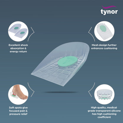 Tynor Heel Cushion Silicone, for Foot Pain Relief | Soft & Comfortable Insole Pads for Plantar Fasciitis | Pack of 2 (White, Medium)