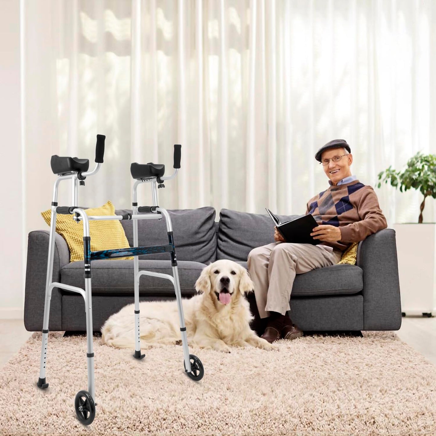 KosmoCare Upright Walker with 5" Castors| Height Adjustable Walker with Forearms |Folding walker for Elderly| Walking Aid| Walkers for Adults| Forearm Walker