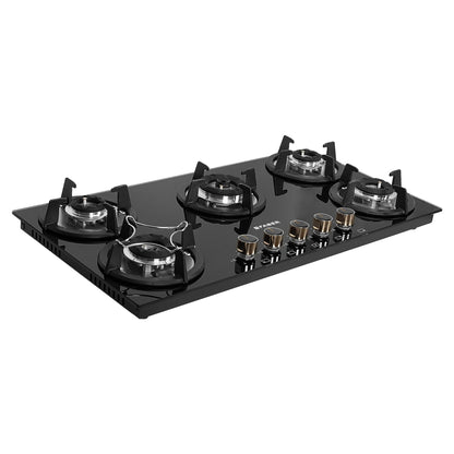 Faber Hob 4 Burner | Auto-Ignition | Spillage Proof | HOB SUPERIA HT764 BR AI | Concealed Chamber | Metal Knobs | Pan Support | Black Glass Finish |5 Yr Warranty on Burner & Glass | 1 Yr comprehensive