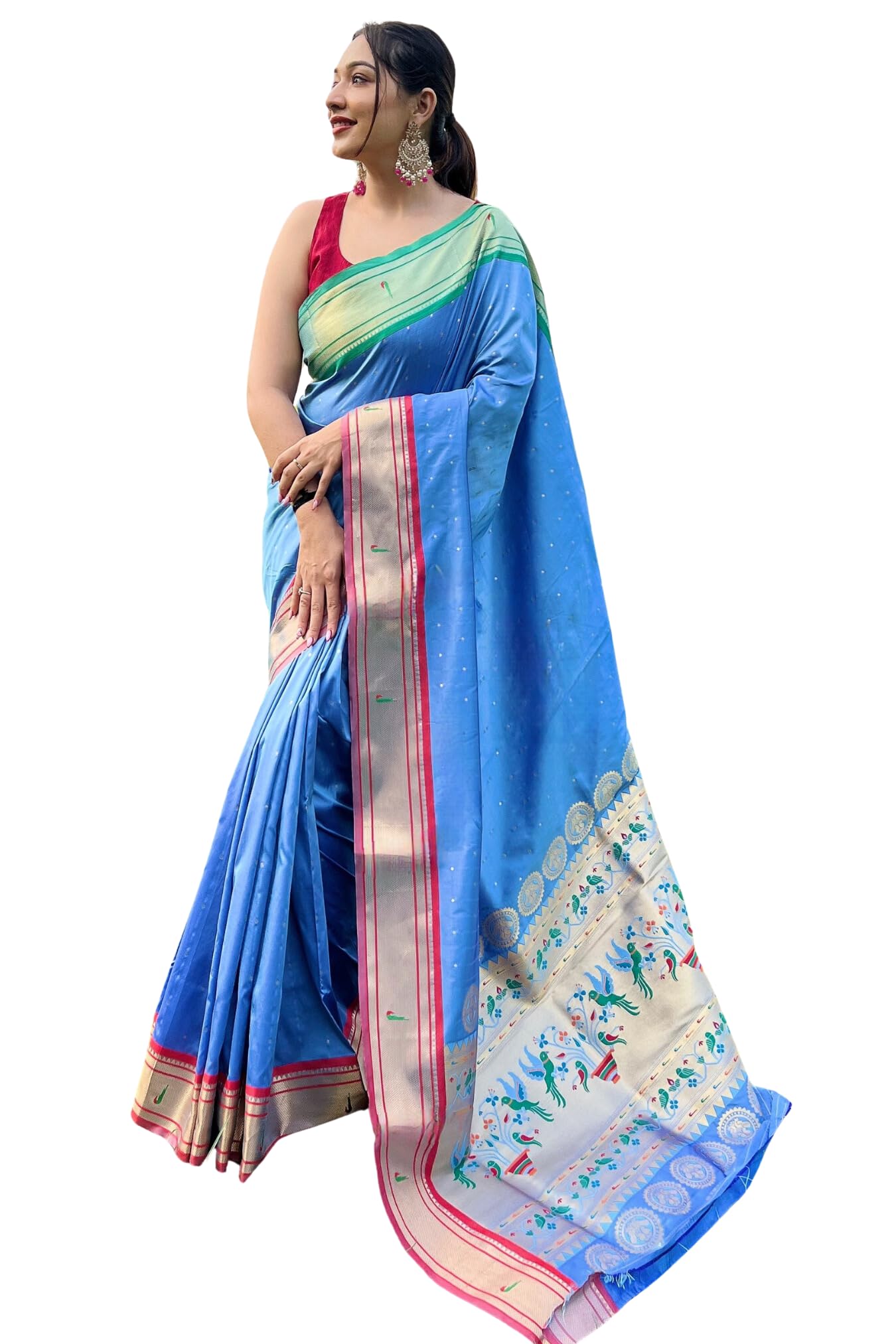 SGF11 Women's Paithani Soft Lichi Silk Kanjivaram Sarees With Blouse Piece