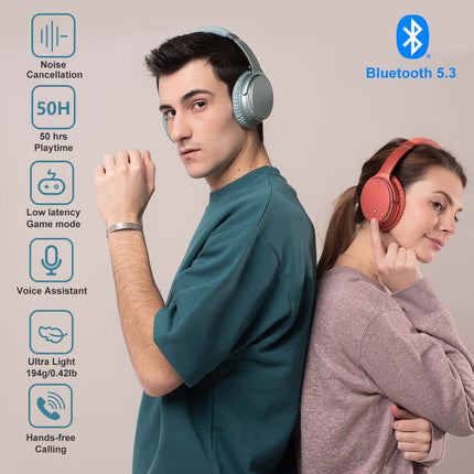 Srhythm NC25 Hybrid Noise Cancelling Headphones Over Ear, Wireless Bluetooth 5.3, 50H Playtime, Low Latency, Transparency Mode 