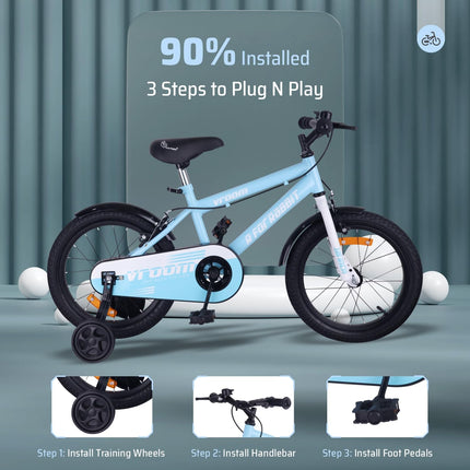 R for Rabbit Vroom Bicycle for Kids Cycle for 4 to 7 Years Boys & Girls 16T Inches | Training Wheels| 90% Installed (Lake Blue) 