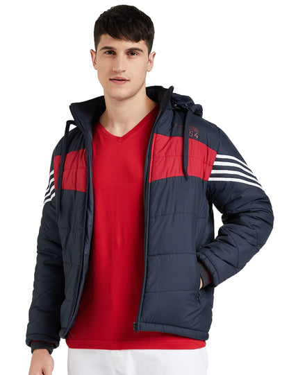 Men's Regular Fit Quilted Bomber Jacket with Detachable Hood - Winter Warm, Insulated Lining, Ribbed Cuffs, and Stylish Design