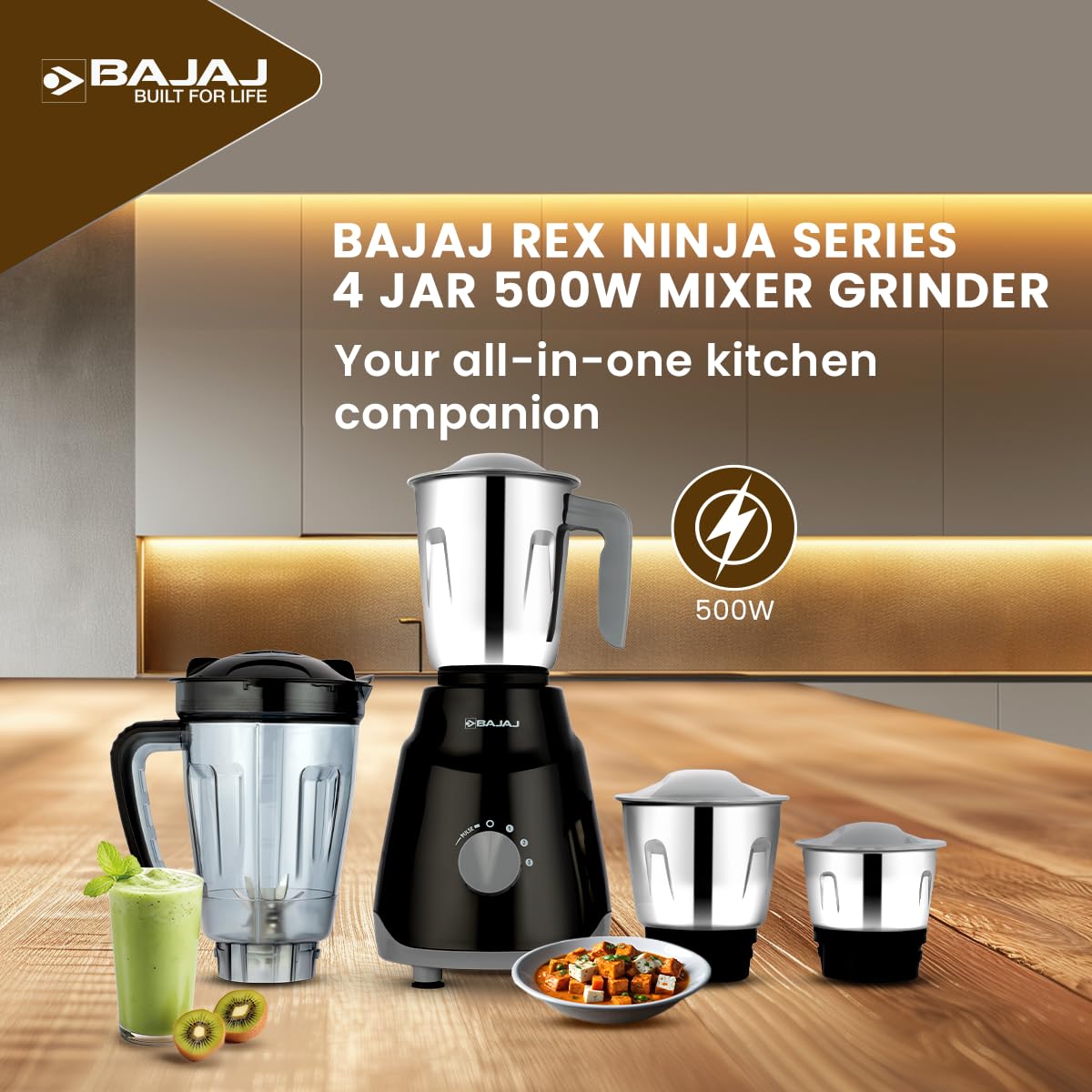 Bajaj Rex Mixer Grinder 500W|Mixie For Kitchen With Nutri-Pro Features|3 SS Mixer Jars For Heavy Duty Grinding|Adjustable Speed Control|Multifunctional Blade System|2 Year Warranty By Bajaj|Purple