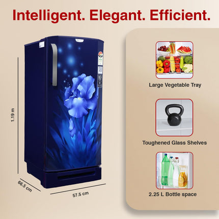 Godrej 180 L 4 Star Turbo Cooling Technology, With 24 Days Farm Freshness Direct Cool Single Door Refrigerator(2023 Model, RD EDGENEO 207D THF AQ BL, Aqua Blue)