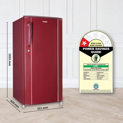 Haier 165 L, 1 Star, Direct-Cool Single Door Refrigerator (HED-171RS-P, Red Mono, 2024 Model)