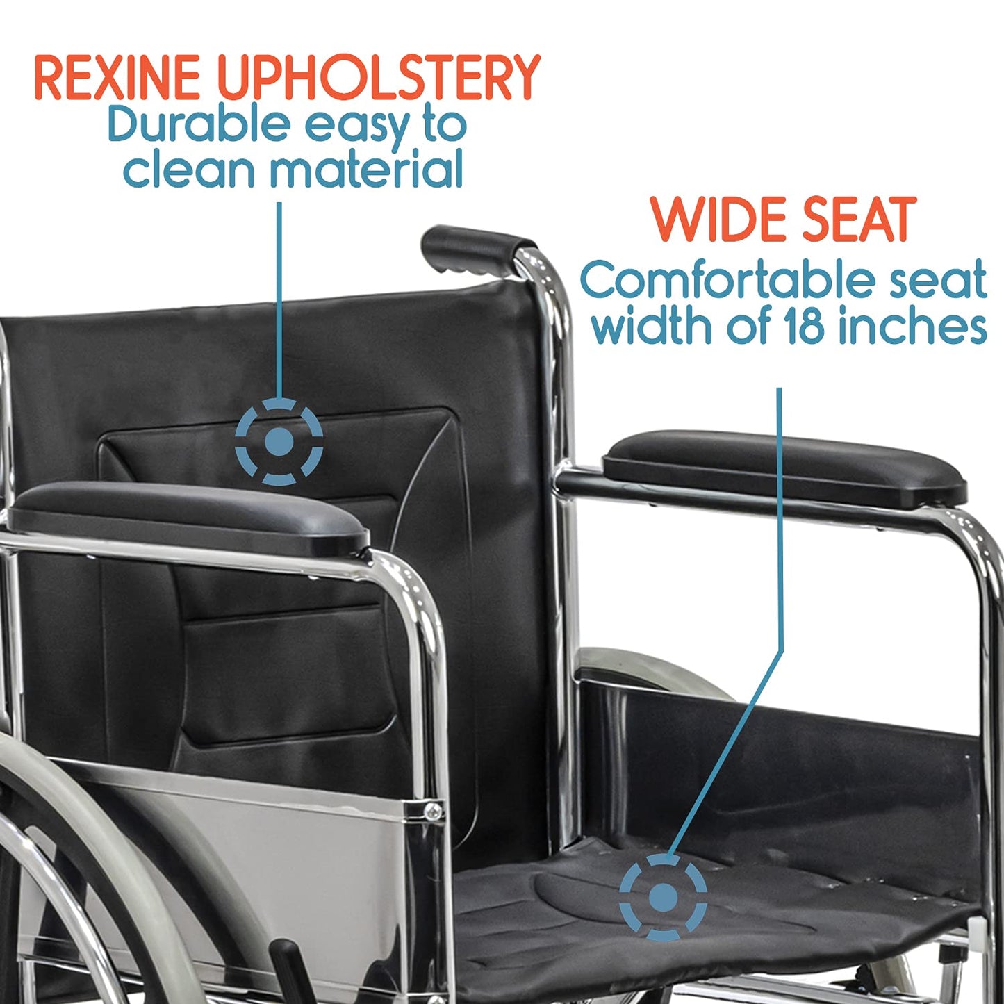 KosmoCare Dura Rexine Wheelchair | Self-Propelled & Attendant Use | Hammered Finish MS Frame | 24" Mag Wheels | Removable Footrests | Foldable Design | Comfortable Rexine Seat | Supports Up to 100 kg