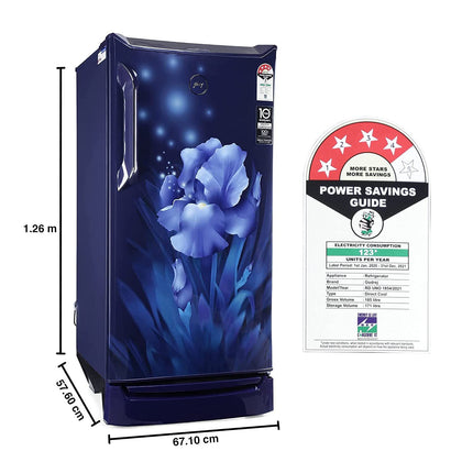 Godrej 180 L 4 Star Turbo Cooling Technology, With 24 Days Farm Freshness Direct Cool Single Door Refrigerator(2023 Model, RD EDGENEO 207D THF AQ BL, Aqua Blue)