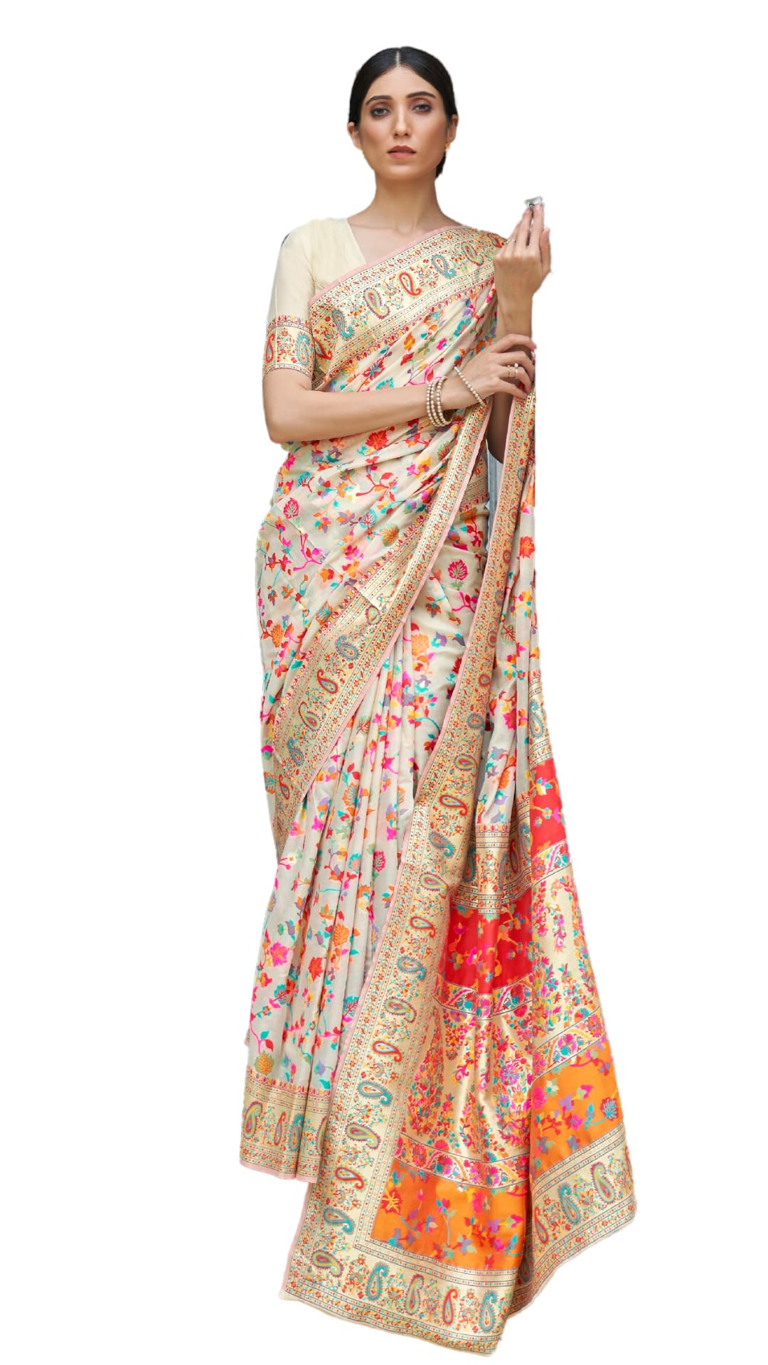 SGF11- Women's Kanjivaram Pure Soft Silk Handloom Saree Pure Golden Zari With Blouse Piece