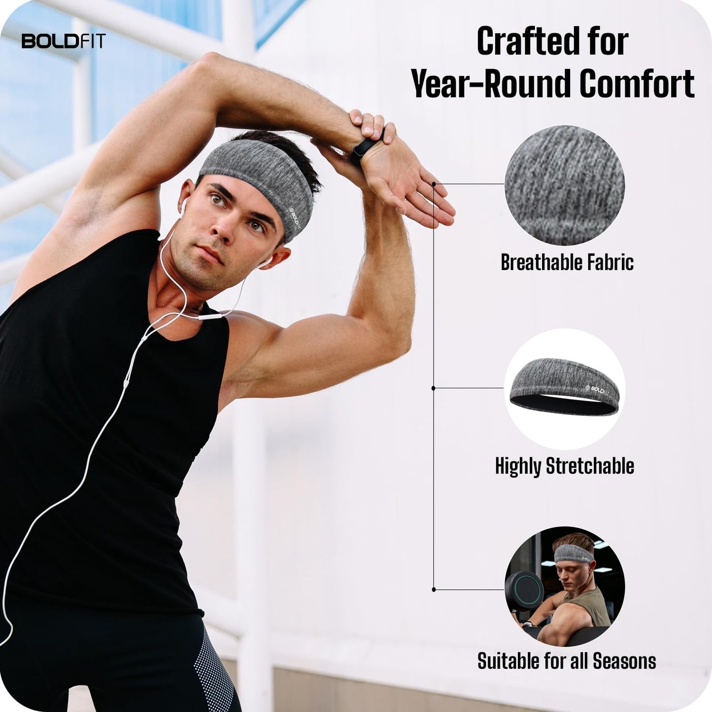 Boldfit Polyester Blend Head Band for Man Sports Head Bandana for Men & Women Gym Hair Band for Men Workout, Running Breathable, Non-Slip & Quick Drying Head Bands for Long Hair