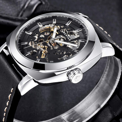 BENYAR Automatic Mechanical Skeleton Leather Strap Men's Watch