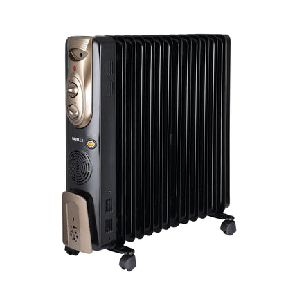 Havells 13 Fin Hestio Wave Fin OFR (Oil Filled Radiator)|Room Heater|2900 W|3 Heat Settings & PTC Fan Heater|Inclined Control Panel|Retractable Wheels| Comfortable Breathing|360° Heating (Black)