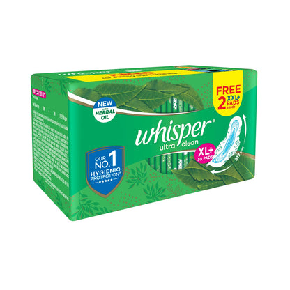 WHISPER ULTRA HYGIENE+COMFORT SANITARY PADS, 50 XL+ PADS, FOR HEAVY FLOW, LONG LASTING PROTECTION, LOCKS ODOUR & WETNESS, DRY TOP SHEET, DISPOSABLE WRAPPER