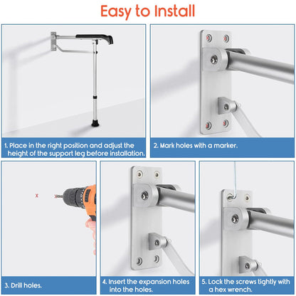 KosmoCare Wall Mounted Flip up Aluminum Grab Bar Rails 23.6 Inch Toilet Handrails Bathroom Safety Bar Hand Support