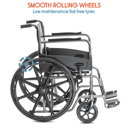 KosmoCare Dura Rexine Wheelchair | Self-Propelled & Attendant Use | Hammered Finish MS Frame | 24" Mag Wheels | Removable Footrests | Foldable Design | Comfortable Rexine Seat | Supports Up to 100 kg