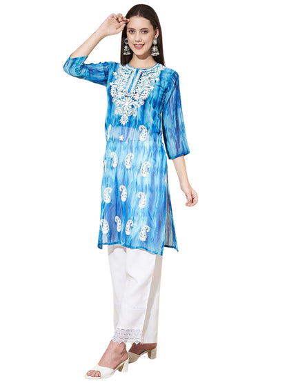 EthnicJunction Women's Georgette Chikankari Embroidery Straight Kurta