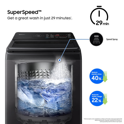 Samsung 9 kg, 5 star, Eco Bubble Technology with Super Speed, Wi-Fi, Digital Inverter Motor, Dual Storm, Fully-Automatic Top Load Washing Machine Appliance (WA90BG4546BVTL, Black Caviar) 