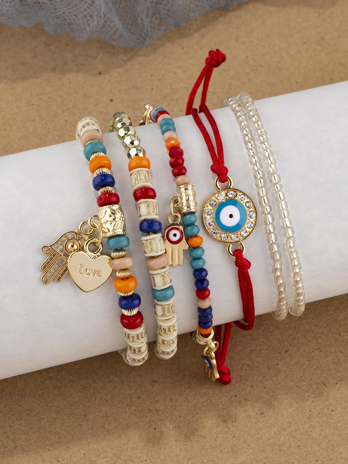 Shining Diva Fashion Bohemian Stackable Multilayer Hamsa Hand Evil Eye Lucky Protection Bracelets Multicolor Crystal Charm Beaded Bracelet for Women Girls