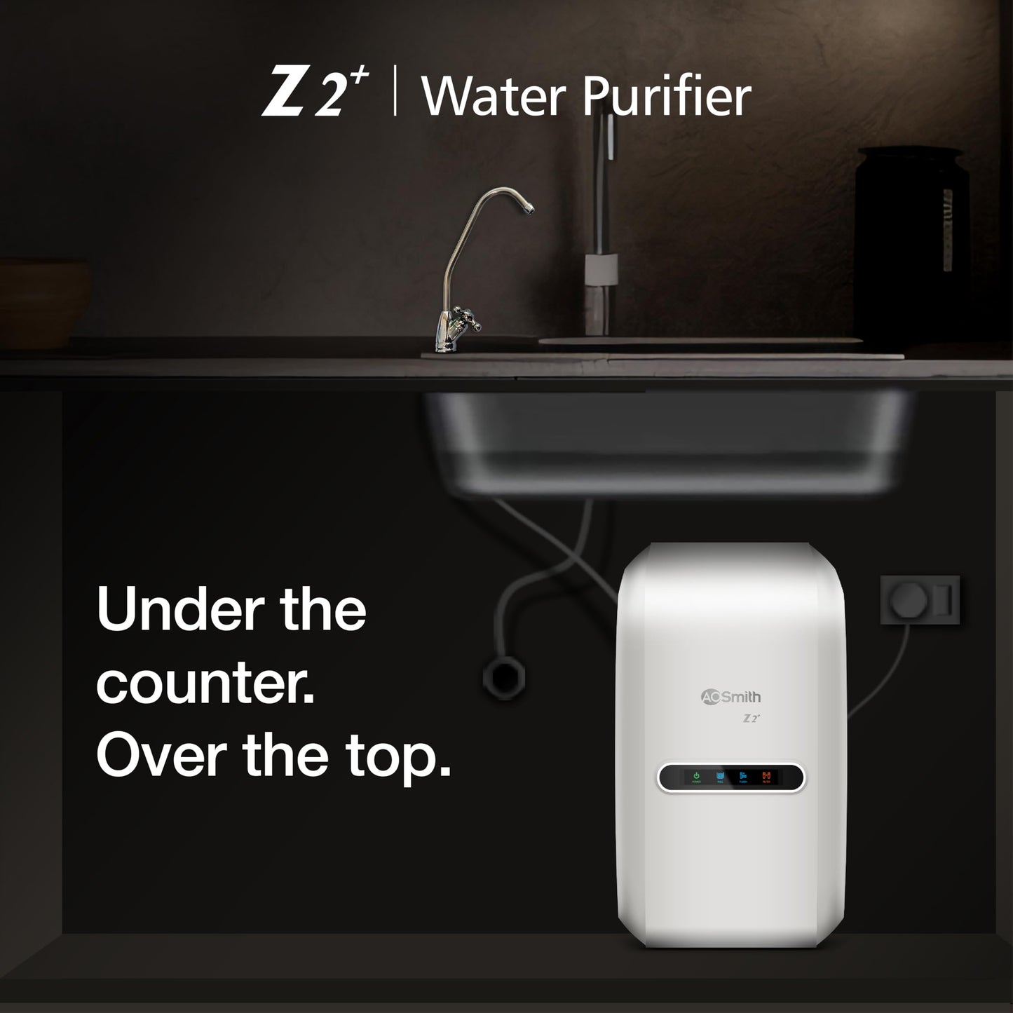 AO Smith Z2+ Water Purifier for Home with MIN-TECH | Baby-Safe Water | 5L Storage | 6-Stage Purification |100% RO | Under The Counter