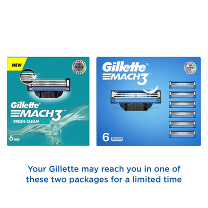 Gillette Mach 3 Shaving Blades- Pack Of 6 (Cartridges) | Razor blades for men | Value Pack for upto 6 months of shaving | Anti-friction Blades for a comfortable shave & sensitive skin