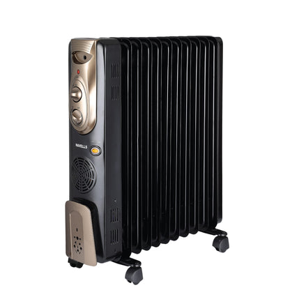 Havells 11 Fin Hestio Straight Fin OFR (Oil Filled Radiator)|Room Heater|2900 W|3 Heat Settings & PTC Fan Heater|Inclined Control Panel|Retractable Wheels| Comfortable Breathing|360° Heating (Black)