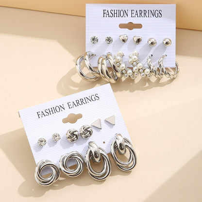 Shining Diva Fashion 11 Pairs Combo Set Celebrity Inspired Latest Trendy Stylish Gold Plated Geometric Twist Pearl Hoop Dangle Earrings for Women and Girls