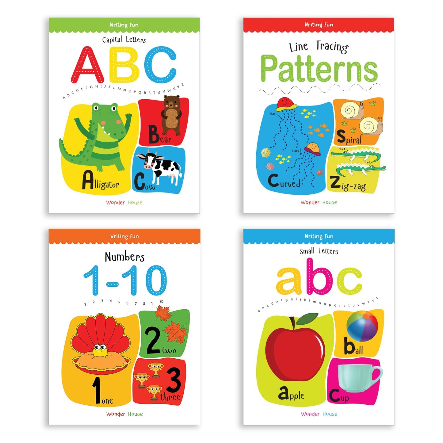 Writing Practice Boxset: Pack of 4 Books (Writing Fun: Write And Practice Capital Letters, Small Letters, Patterns and Numbers 1 to 10)